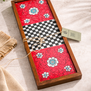 Trio-Tile Inset Wooden Tray – 18.5” x 7”